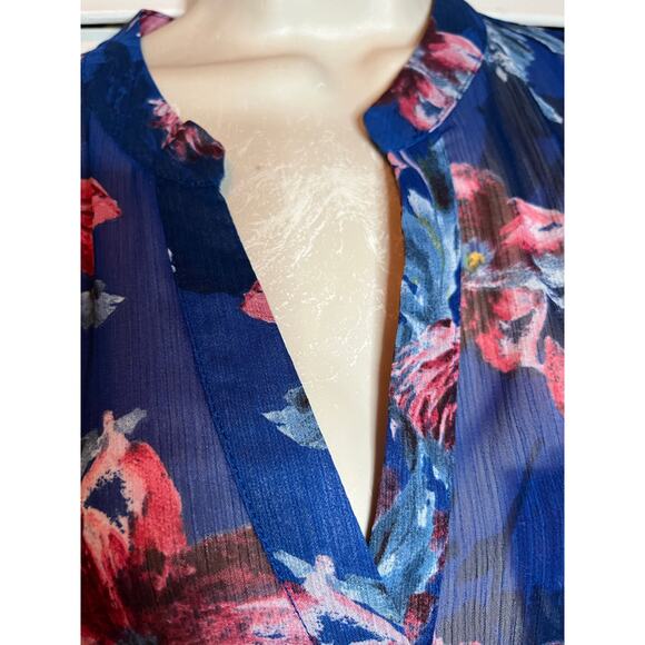 Kut From the Kloth sheer floral tunic blouse L convertible sleeves v neck - Picture 2 of 5